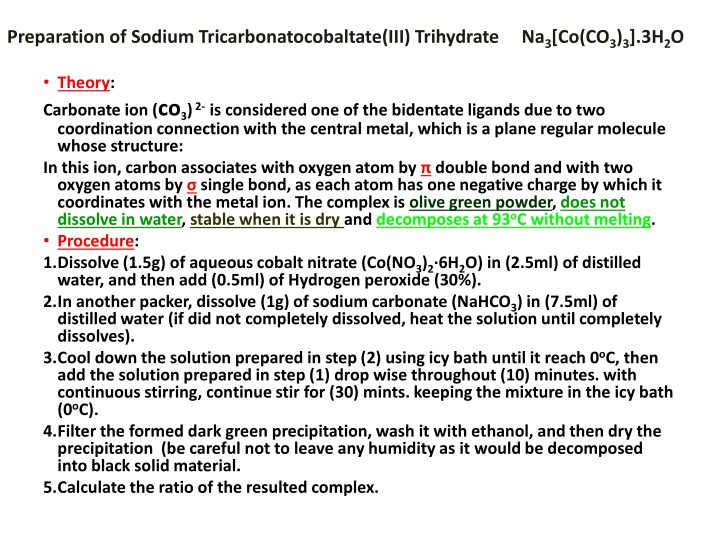 Preparation of Sodium Tricarbonatocobaltate(III) Trihydrate Procedure