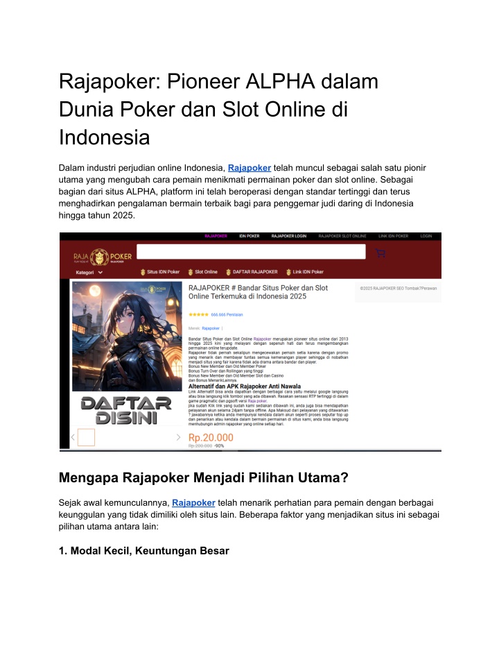 rajapoker pioneer alpha dalam dunia poker n.w