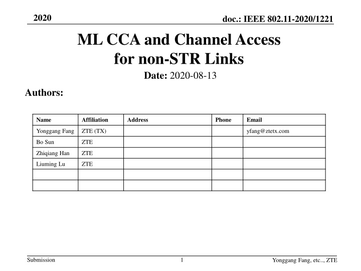 ML CCA and Channel Access for non-STR Limks