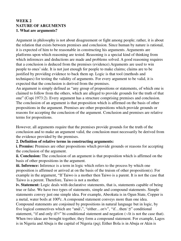 Nature of Arguments and Logical Structure