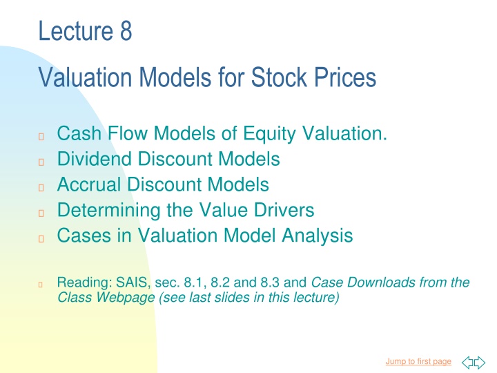 Lecture 8 Valuation Models for Stock Prices