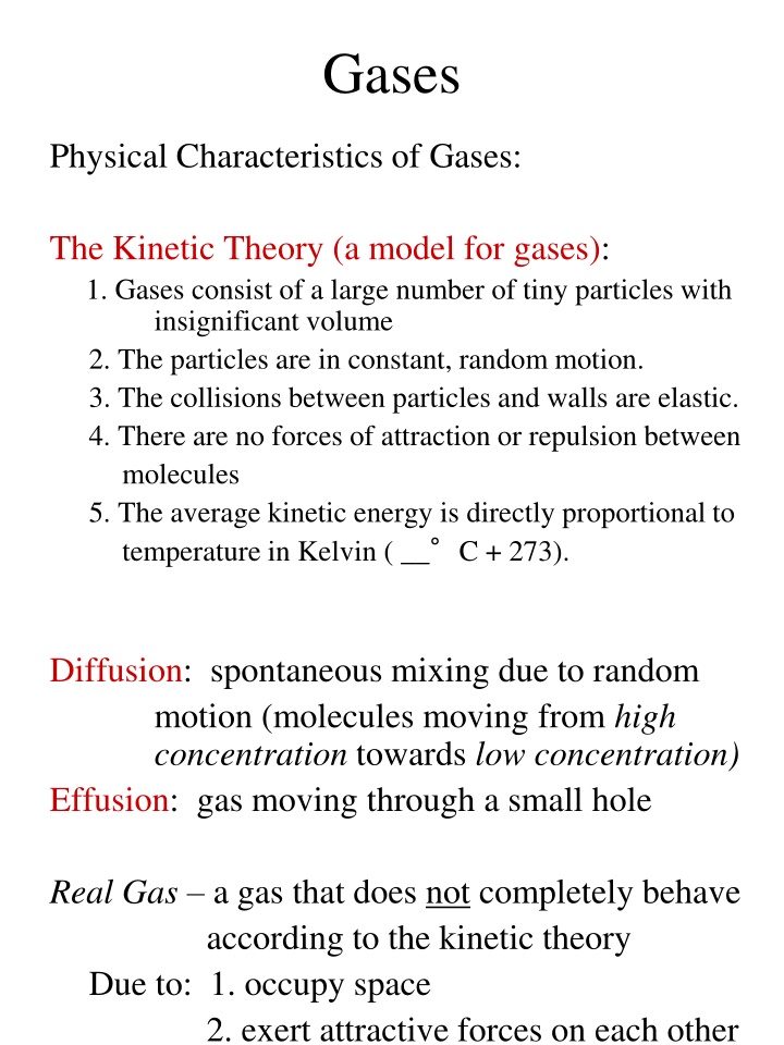 Physical Characteristics and Laws of Gases: Kinetic Theory and Gas Properties