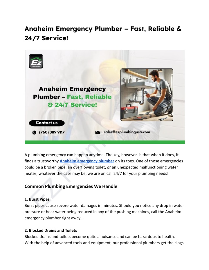 anaheim emergency plumber fast reliable n.w