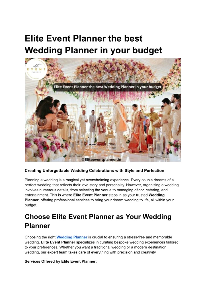 elite event planner the best wedding planner n.w