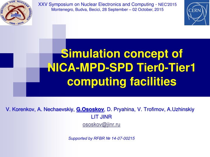 Simulation Concept of NICA-MPD-SPD Tier0-Tier1 Computing Facilities