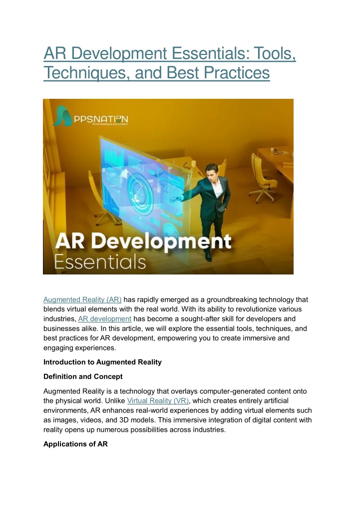 ar development essentials tools techniques n.w