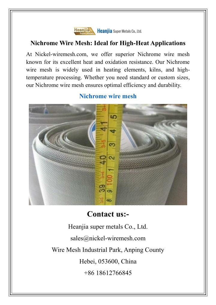nichrome wire mesh ideal for high heat n.w