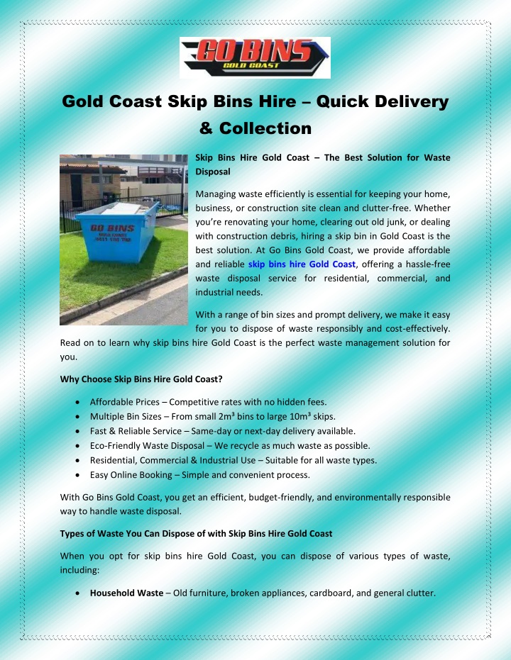gold coast skip bins hire quick delivery n.w