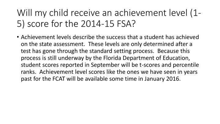 Achievement Levels & Scores for State Assessments