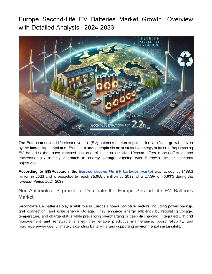 europe second life ev batteries market growth n.w