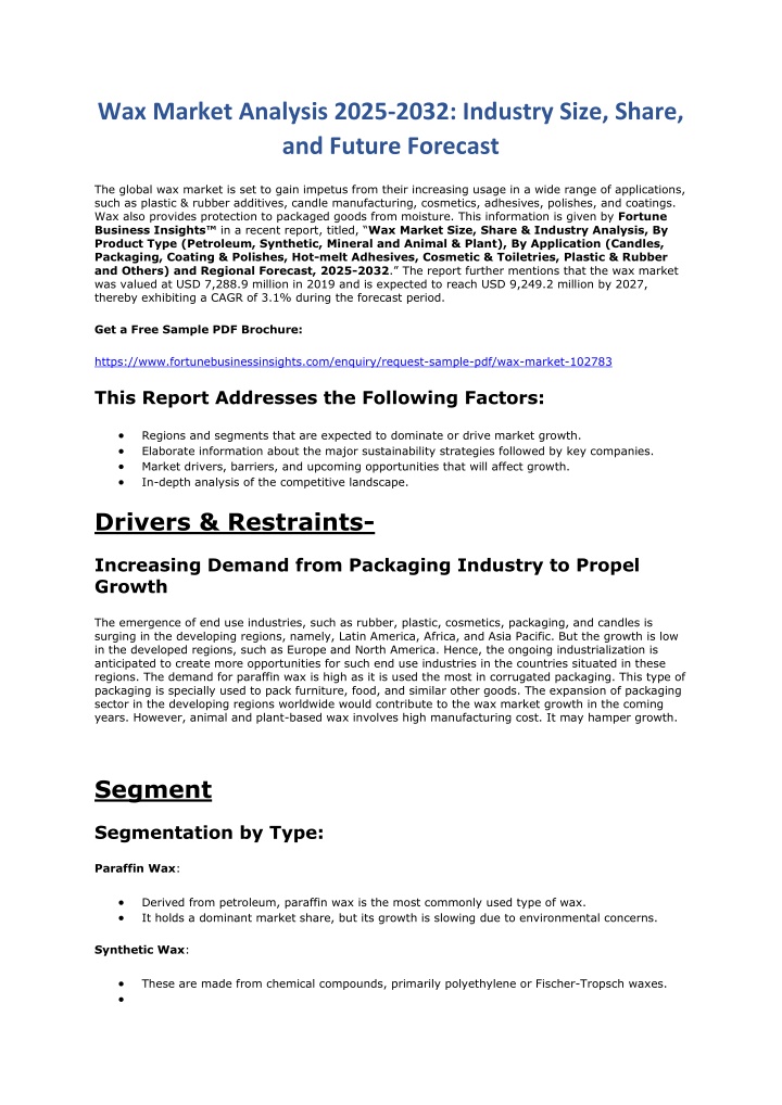 wax market analysis 2025 2032 industry size share n.w