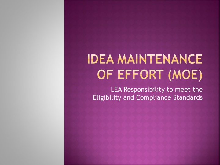 IDEA MAINTENANCE  OF EFFORT (MOE)