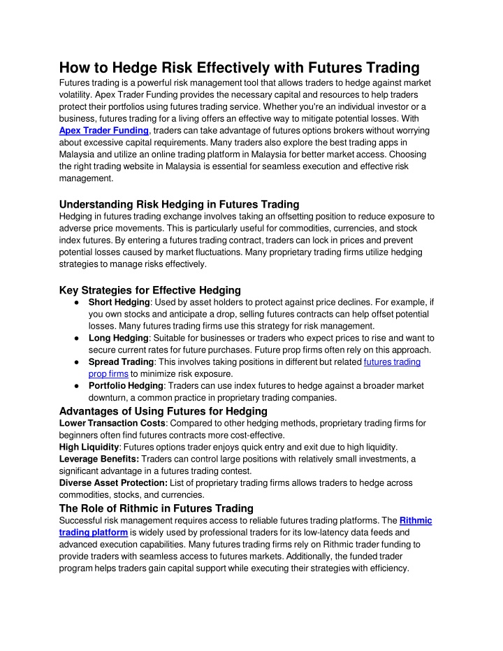 How to Hedge Risk Effectively with Futures Trading