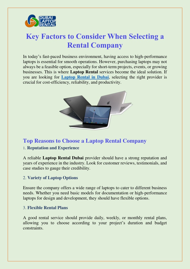 key factors to consider when selecting a rental n.w
