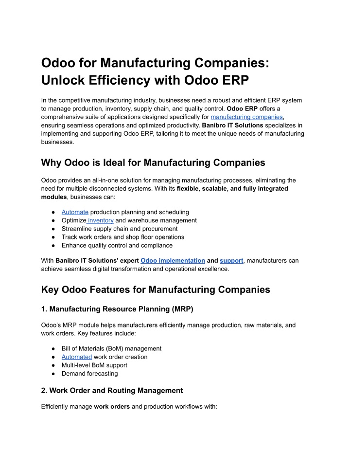 odoo for manufacturing companies unlock n.w