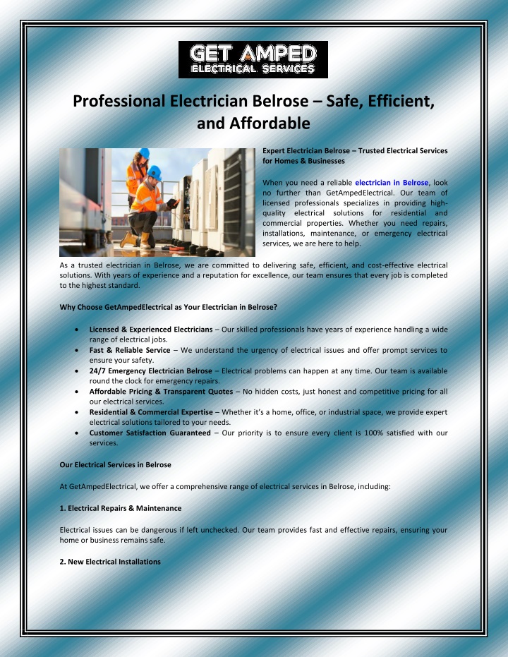 professional electrician belrose safe efficient n.w