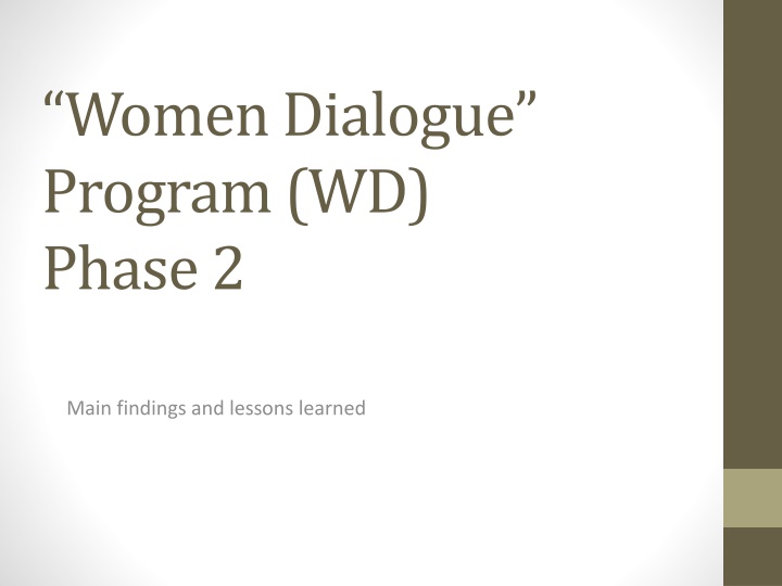 Women Dialogue Program Phase 2 Findings and Lessons Learned