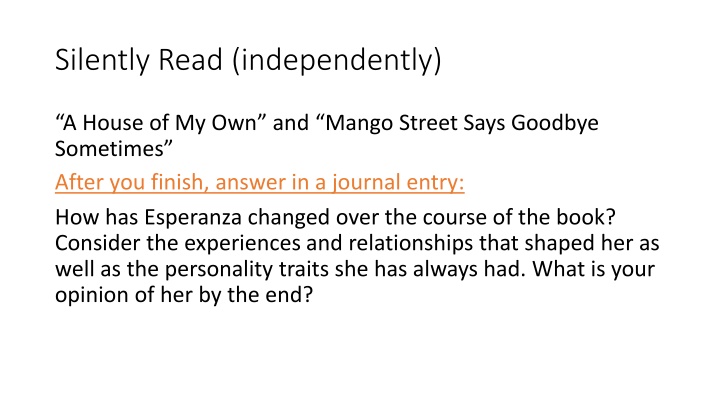 Esperanza's Transformation in 'House of My Own & Mango Street'