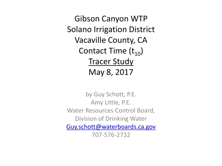 Gibson Canyon WTP Tracer Study Overview