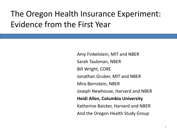 The Oregon Health Insurance Experiment:  Evidence from the First Year