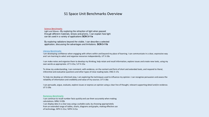S1 Space Unit Benchmarks Overview
