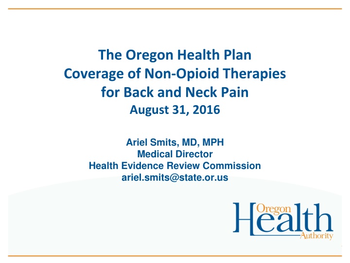 Oregon Health Plan: Non-Opioid Therapies for Back and Neck Pain