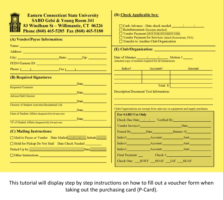 Filling Out P-Card Voucher Form