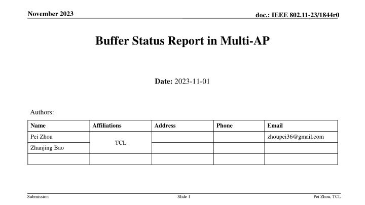 IEEE 802.11-23/1844r0 Buffer Status Report in Multi-AP