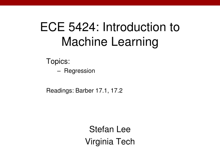 Introduction to Machine Learning - Regression Readings and Topics