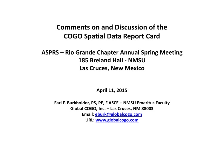 Comments on and Discussion of the  COGO Spatial Data Report Card