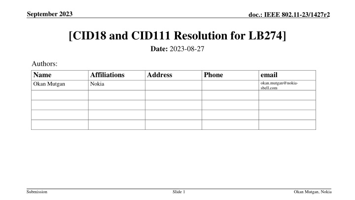 [CID18 and CID111 Resolution for LB274]