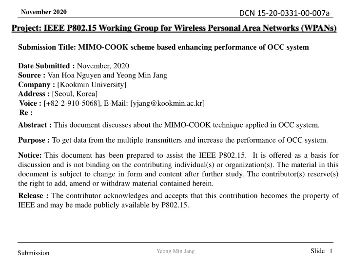 Enhancing Performance of OCC System Using MIMO-COOK Scheme