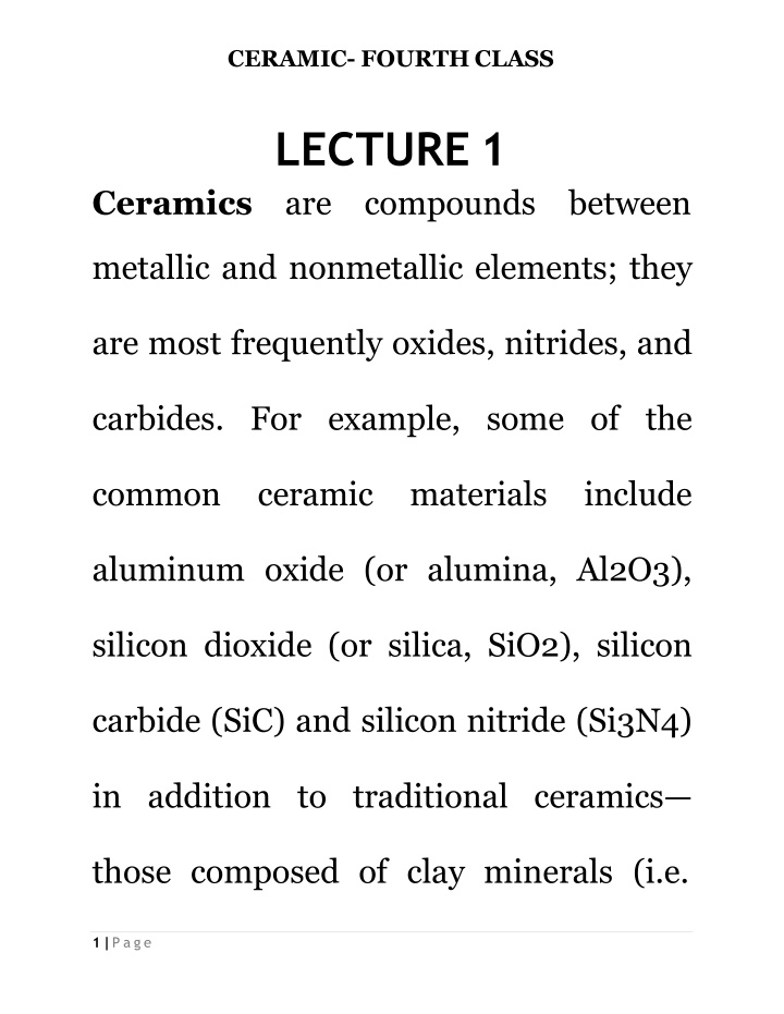 Introduction to Ceramic Materials