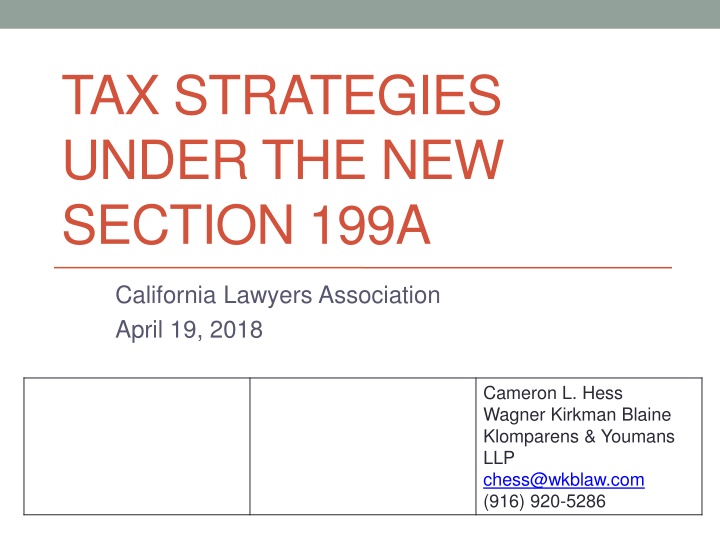 Tax Strategies Under the New Section 199A