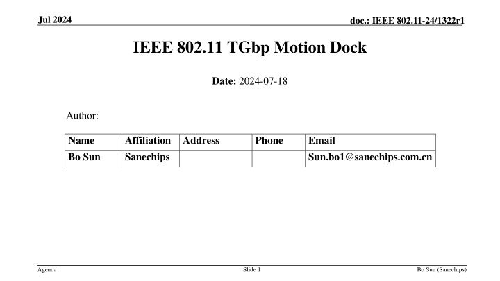 IEEE 802.11 TGbp Motion Dock
