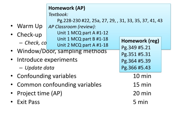 Statistics Homework Agenda and Classroom Review