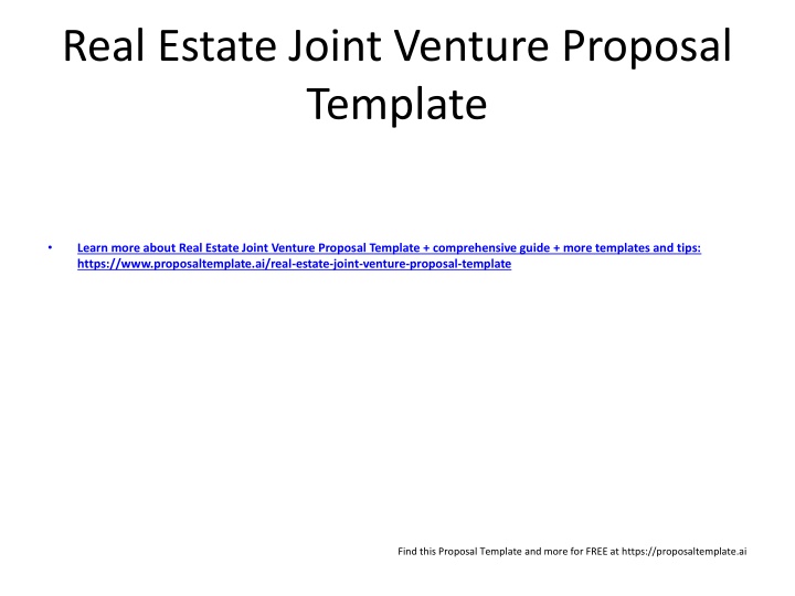 Real Estate Joint Venture Proposal Template