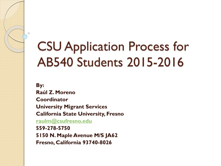 CSU Application Process for AB540 Students 2015-2016