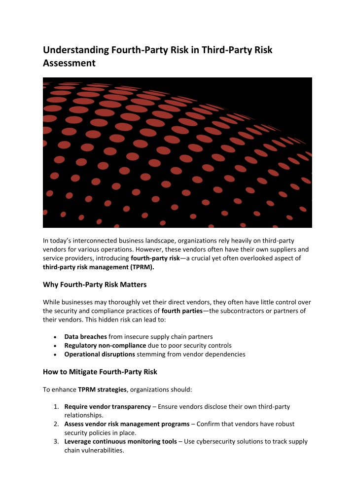 understanding fourth party risk in third party n.w