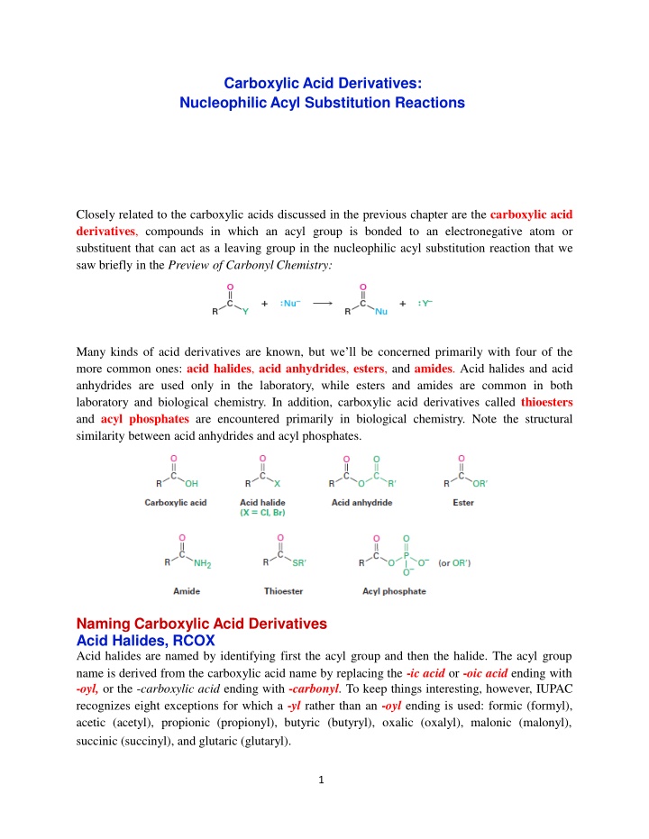 Nucleophilic Acyl Substitution Reactions in Carboxylic Acid Derivatives