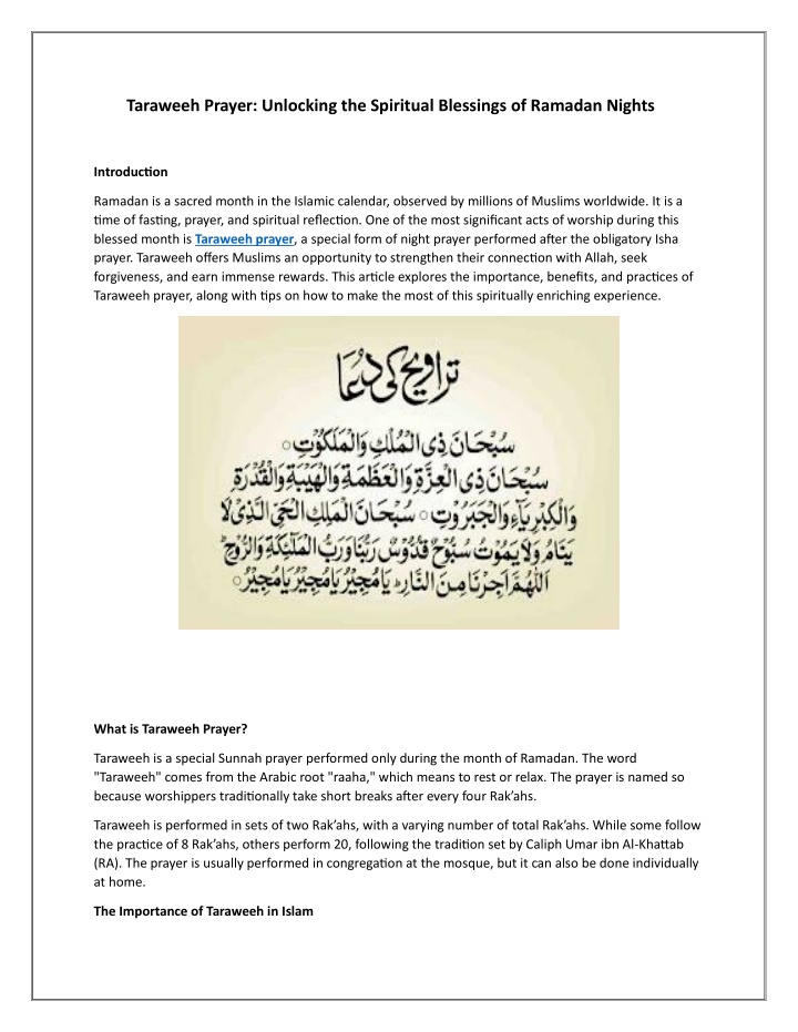 taraweeh prayer unlocking the spiritual blessings n.w
