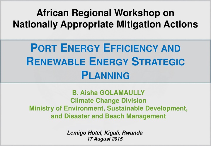 Energy Efficiency and Renewable Energy Strategic Planning at Mauritius Ports