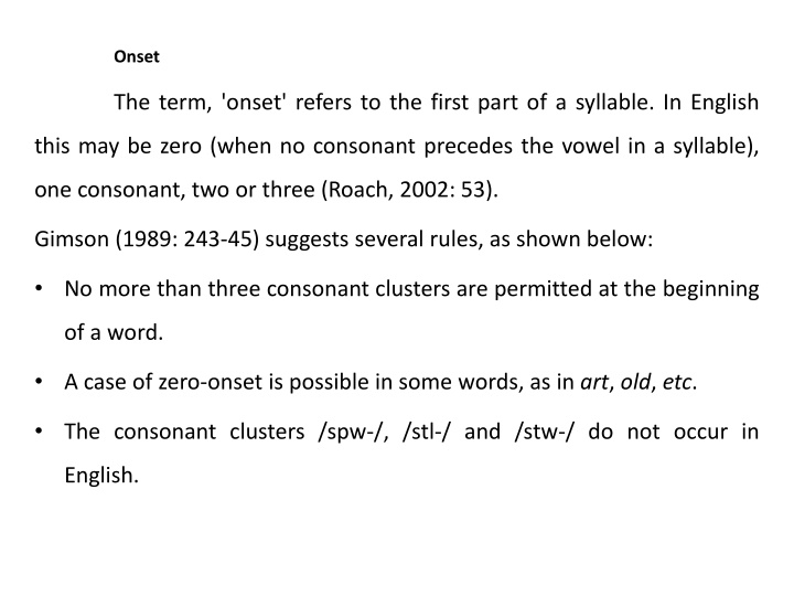 Rules and Examples of Onset in English Syllables