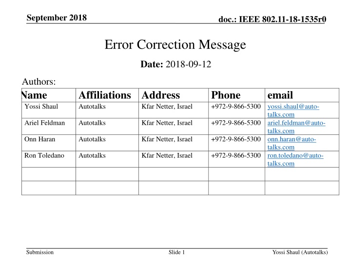 IEEE 802.11-18-1535r0 Error Correction
