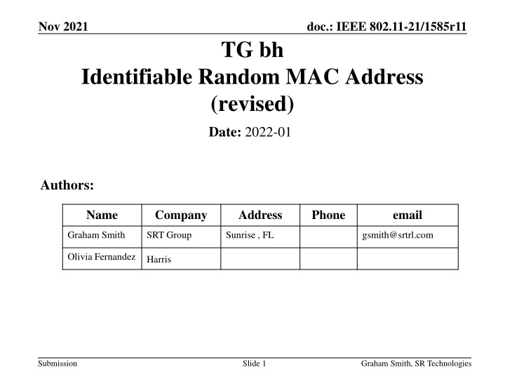 IEEE 802.11-21 Identifiable Random MAC Address Scheme