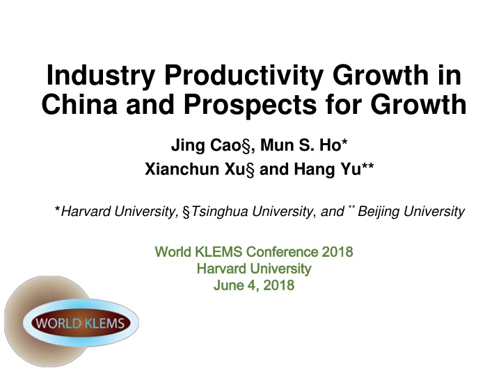 Industry Productivity Growth in China: Sources & Prospects