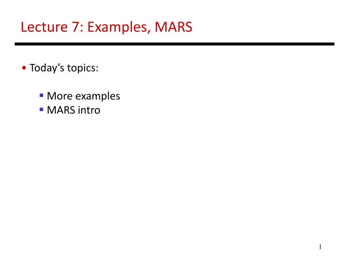 Examples and Concepts in MARS Programming