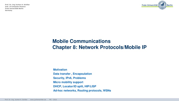 Mobile Communications: Network Protocols and Mobile IP
