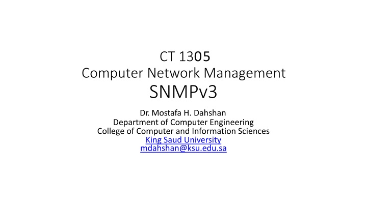 Computer Network Management - SNMPv3 Key Features