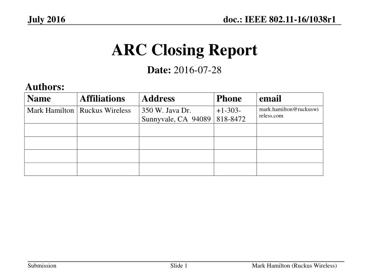 IEEE 802.11-16/1038r1 ARC Closing Report Summary